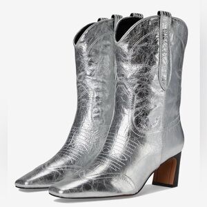 Steve Madden Women’s Josefine Western Boots Silver Leather Size 6